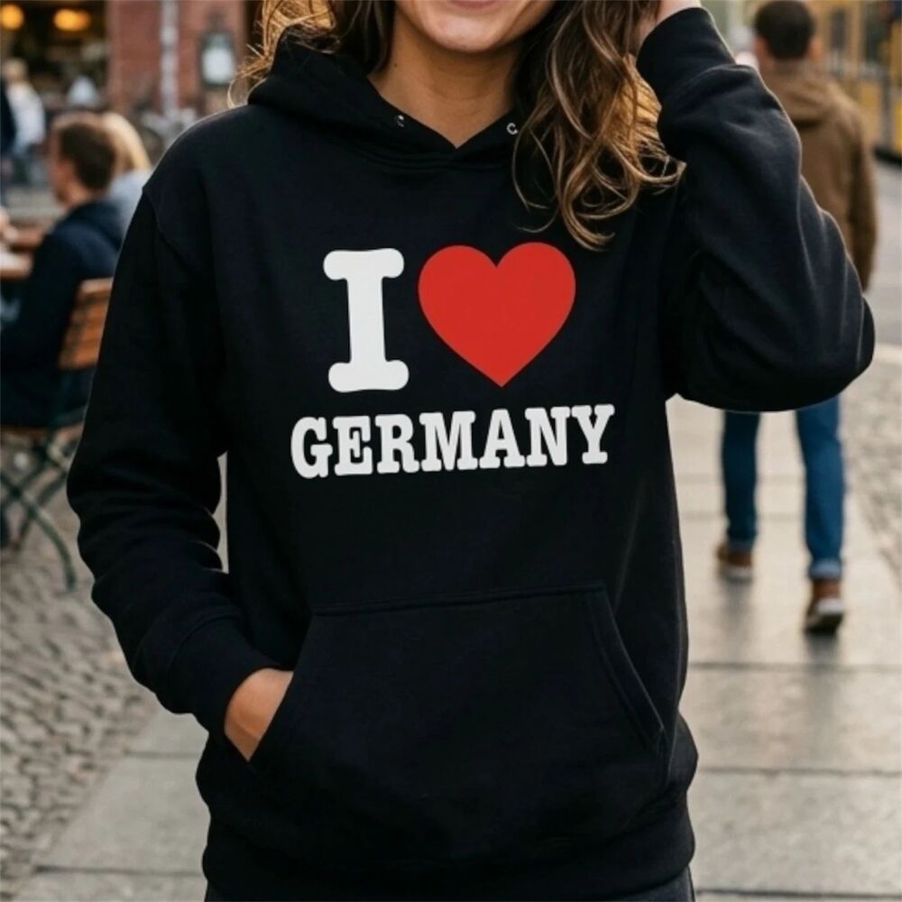 I Love Germany Sweatshirt Adult XXL Black Hoodie Pullover Shirt Travel Souvenir